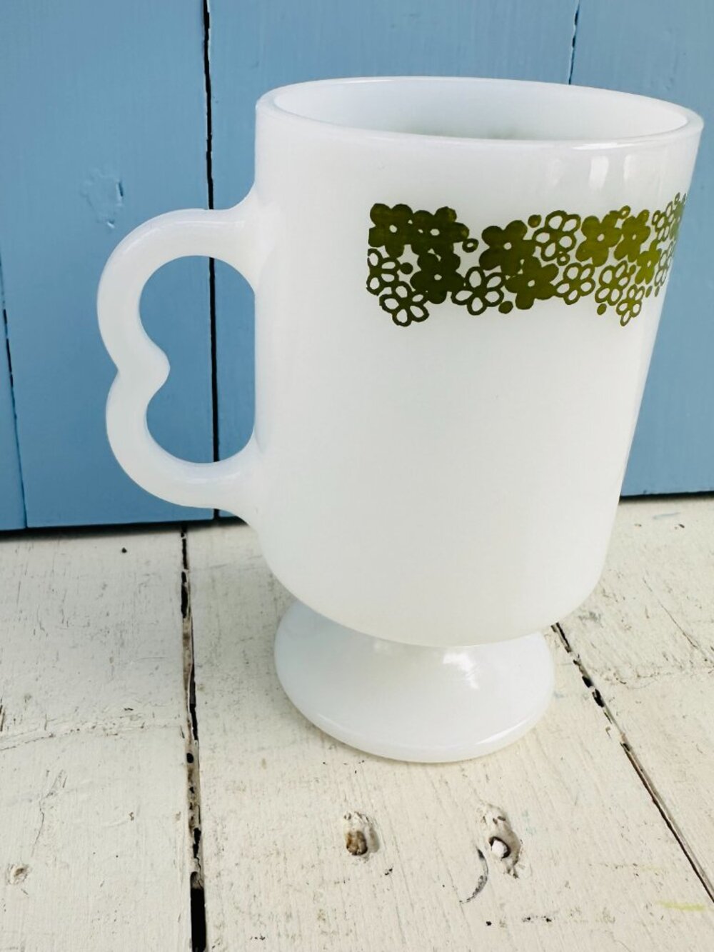 Vintage 60's Pyrex Crazy Daisy Footed Coffee Mug Pedestal Coffee Cup Retro Mug - Picture 4 of 11